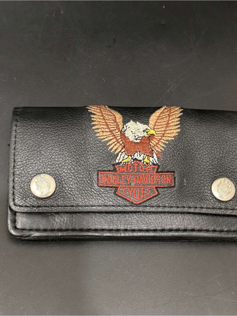 Vintage Harley-Davidson Black Embroidered Eagle Biker Wallet 6”X3.5” NO CHAIN - Picture 14 of 15